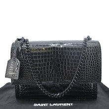 Load image into Gallery viewer, YVES SAINT LAURENT Sunset Crocodile Leather Crossbody Bag Black
