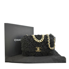 Load image into Gallery viewer, CHANEL Shearling 19 Flap Medium Sheepskin Shoulder Bag Black
