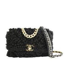 Load image into Gallery viewer, CHANEL Shearling 19 Flap Medium Sheepskin Shoulder Bag Black
