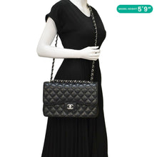 Load image into Gallery viewer, CHANEL Jumbo Classic Double Flap Quilted Caviar Leather Shoulder Bag Black
