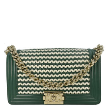 Load image into Gallery viewer, CHANEL Boy Flap Woven Leather Shoulder Bag Green
