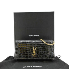 Load image into Gallery viewer, YVES SAINT LAURENT Monogram Sunset Crocodile Embossed Leather Shoulder Bag Black
