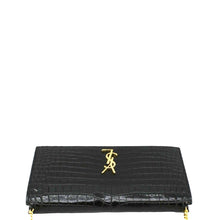 Load image into Gallery viewer, YVES SAINT LAURENT Monogram Sunset Crocodile Embossed Leather Shoulder Bag Black
