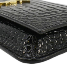 Load image into Gallery viewer, YVES SAINT LAURENT Monogram Sunset Crocodile Embossed Leather Shoulder Bag Black
