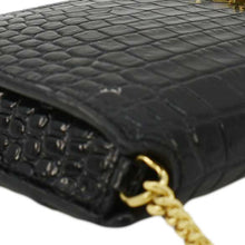 Load image into Gallery viewer, YVES SAINT LAURENT Monogram Sunset Crocodile Embossed Leather Shoulder Bag Black
