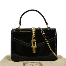 Load image into Gallery viewer, GUCCI Sylvie 1969 Patent Leather Top Handle Crossbody Bag Black 589479
