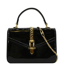 Load image into Gallery viewer, GUCCI Sylvie 1969 Patent Leather Top Handle Crossbody Bag Black 589479
