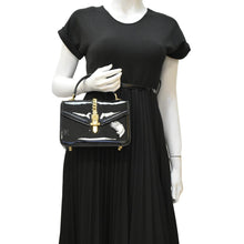 Load image into Gallery viewer, GUCCI Sylvie 1969 Patent Leather Top Handle Crossbody Bag Black 589479
