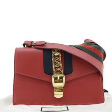 Load image into Gallery viewer, GUCCI Sylvie Small Web Leather Shoulder Bag Red 421882
