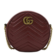 Load image into Gallery viewer, GUCCI GG Marmont Mini Round Leather Crossbody Bag Red 550154
