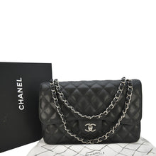 Load image into Gallery viewer, CHANEL Classic Jumbo Double Flap Quilted Caviar Leather Shoulder Bag Black
