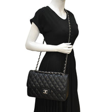 Load image into Gallery viewer, CHANEL Classic Jumbo Double Flap Quilted Caviar Leather Shoulder Bag Black
