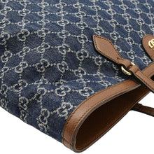 Load image into Gallery viewer, GUCCI Ophidia GG Medium Jacquard Denim Tote Bag Navy Blue
