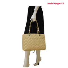 Load image into Gallery viewer, CHANEL Grand Shopping Quilted Caviar Leather GST Tote Bag Beige
