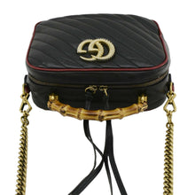 Load image into Gallery viewer, GUCCI GG Marmont Diagonal Leather Bamboo Top Handle Crossbody Bag Black 602270
