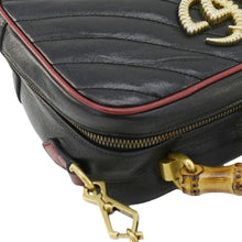 Load image into Gallery viewer, GUCCI GG Marmont Diagonal Leather Bamboo Top Handle Crossbody Bag Black 602270
