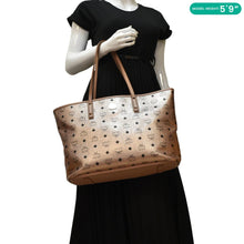 Load image into Gallery viewer, MCM Reversible Liz Medium Metallic Visetos Canvas Shopper Tote Bag Rose Gold
