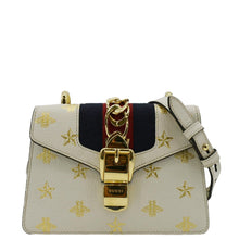 Load image into Gallery viewer, GUCCI Sylvie Mini Bee Star Leather Crossbody Bag Off White 470270
