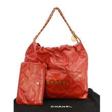 Load image into Gallery viewer, CHANEL 22 Large Shiny Calfskin Quilted Leather Tote Bag Red
