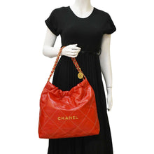 Load image into Gallery viewer, CHANEL 22 Large Shiny Calfskin Quilted Leather Tote Bag Red
