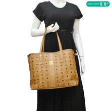 Load image into Gallery viewer, MCM Reversible Liz Medium Visetos Canvas Shopper Tote Bag Cognac
