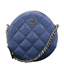 Load image into Gallery viewer, CHANEL Round Clutch  Crossbody Bag Shiny Blue front side
