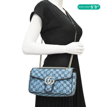 Load image into Gallery viewer, GUCCI GG Marmont Canvas Leather Crossbody Bag Blue 443497
