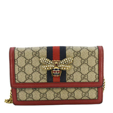 Load image into Gallery viewer, GUCCI Web Queen Margaret Mini GG Supreme Canvas Chain Wallet Beige 476079
