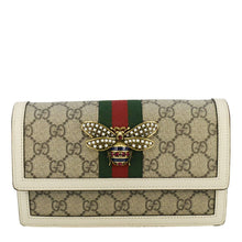 Load image into Gallery viewer, GUCCI Web Queen Margaret Mini GG Supreme Canvas Chain Wallet Beige 476079
