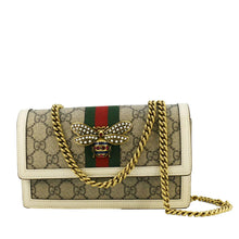 Load image into Gallery viewer, GUCCI Web Queen Margaret Mini GG Supreme Canvas Chain Wallet Beige 476079
