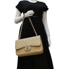 Load image into Gallery viewer, CHANEL Classic Jumbo Double Flap Quilted Caviar Leather Shoulder Bag Cream
