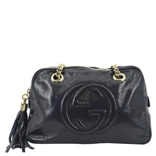 Load image into Gallery viewer, GUCCI; Soho Chain Shoulder bag Navy Blue Leather 308983  with front view
