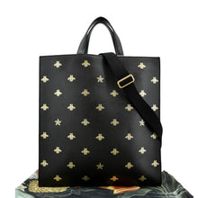 Load image into Gallery viewer, GUCCI Bee Star Grained Calfskin Leather Vertical Tote Black 495444
