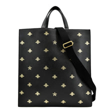 Load image into Gallery viewer, GUCCI Bee Star Grained Calfskin Leather Vertical Tote Black 495444
