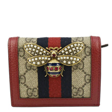 Load image into Gallery viewer, GUCCI Queen Margaret Bee GG Supreme Canvas Card Case Wallet Red 476072
