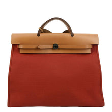 Load image into Gallery viewer, HERMES HerbagTote Shoulder Bag Canvas/Leather Red/brown with close back view
