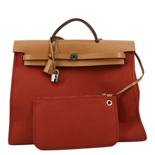 Load image into Gallery viewer, HERMES HerbagTote Shoulder Bag Canvas/Leather Red/brown with full view
