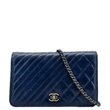 Load image into Gallery viewer, CHANEL Coco Boy Quilted Calfskin Leather Wallet On Chain Crossbody Bag Navy Blue
