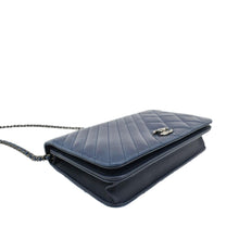 Load image into Gallery viewer, CHANEL Coco Boy Quilted Calfskin Leather Wallet On Chain Crossbody Bag Navy Blue
