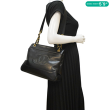 Load image into Gallery viewer, CHANEL Vintage CC Lambskin Leather Chain Shopping Tote Bag Bag Black
