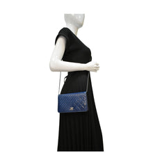 Load image into Gallery viewer, CHANEL Coco Boy Quilted Calfskin Leather Wallet On Chain Crossbody Bag Navy Blue
