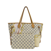 Load image into Gallery viewer, LOUIS VUITTON Neverfull Nautical MM Damier Azur Tote Shoulder Bag White front look
