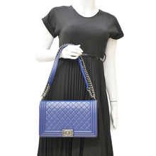 Load image into Gallery viewer, CHANEL Boy Flap Calf Leather Crossbody Bag Blue
