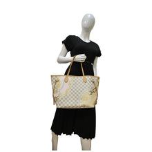 Load image into Gallery viewer, LOUIS VUITTON Neverfull Nautical MM Damier Azur Tote Shoulder Bag White dummy look
