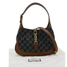 Load image into Gallery viewer, GUCCI Jackie 1961 GG Jacquard Denim Hobo Bag Navy Blue 636706
