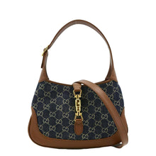 Load image into Gallery viewer, GUCCI Jackie 1961 GG Jacquard Denim Hobo Bag Navy Blue 636706
