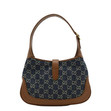 Load image into Gallery viewer, GUCCI Jackie 1961 GG Jacquard Denim Hobo Bag Navy Blue 636706
