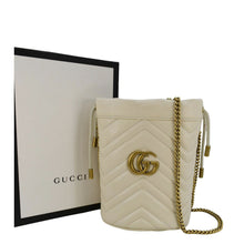 Load image into Gallery viewer, GUCCI GG Marmont Mini Matelasse Chevron Leather Bucket Crossbody Bag Off White 575163
