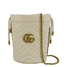 Load image into Gallery viewer, GUCCI GG Marmont Mini Matelasse Chevron Leather Bucket Crossbody Bag Off White 575163
