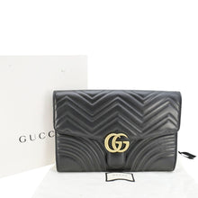 Load image into Gallery viewer, GUCCI GG Marmont Matelasse Chevron Leather Clutch Bag Black 498079
